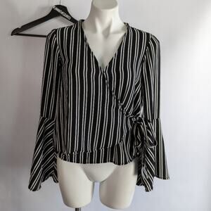 Chloe & Katie Stripe Wrap Statement Sleeve Blouse New XS